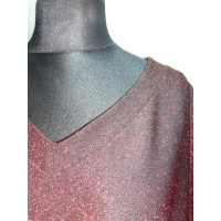 Błyszcząca wieczorowa tunika Oversize z dekoltem - czerwone wino